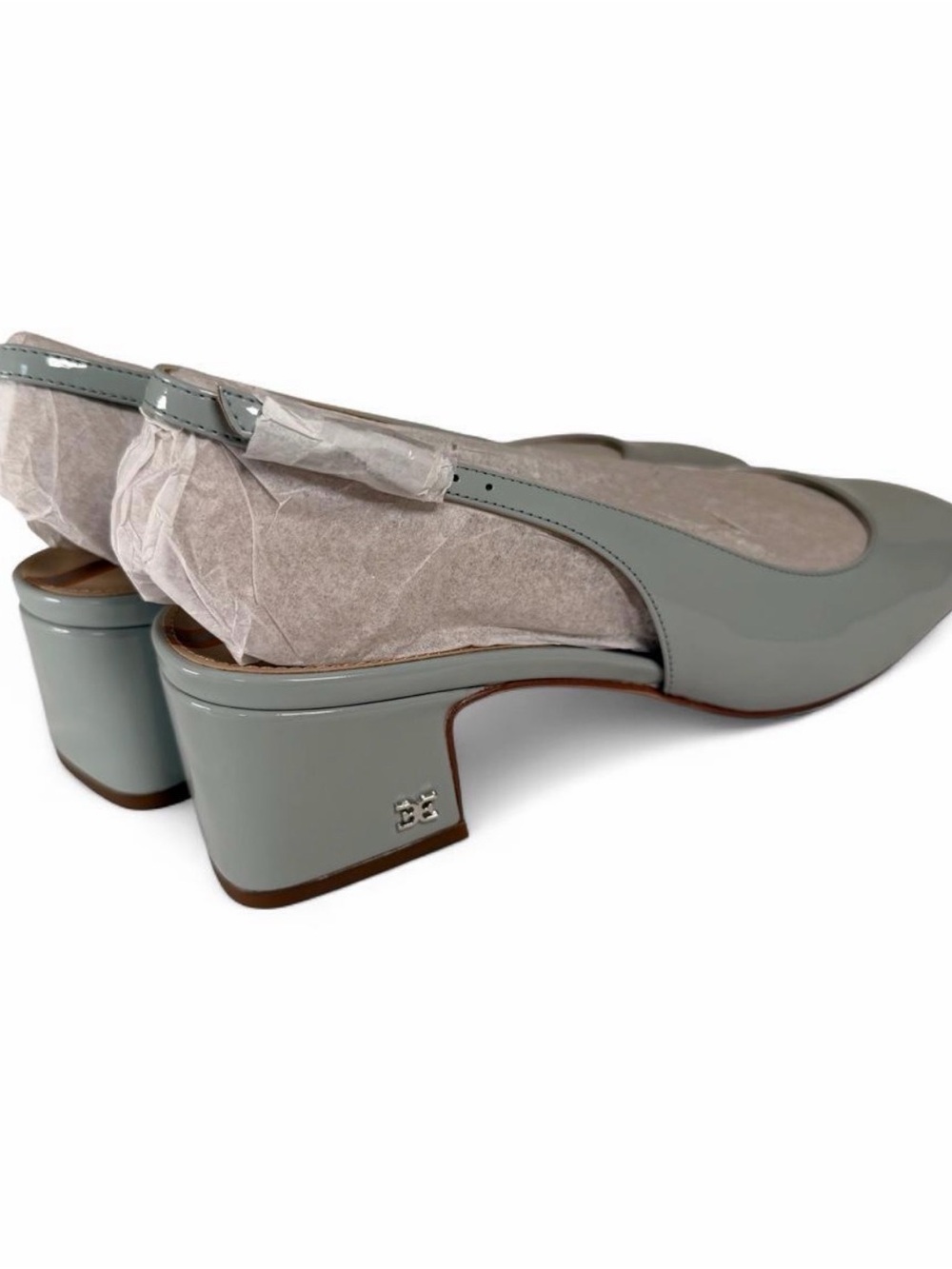 Sam Edelman Terra Seamfoam Blue Patent Slingback Block Heels - Picture 7 of 8
